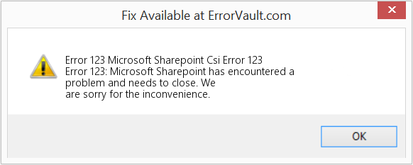 Fix Microsoft Sharepoint Csi Error 123 (Error Code 123)