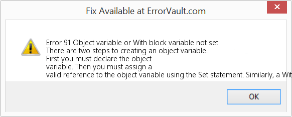 Fix Object variable or With block variable not set (Error Code 91)