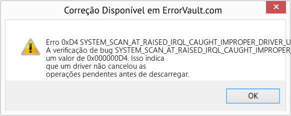 Fix SYSTEM_SCAN_AT_RAISED_IRQL_CAUGHT_IMPROPER_DRIVER_UNLOAD (Error Erro 0xD4)