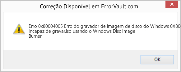 Fix Erro do gravador de imagem de disco do Windows 0X80004005 (Error Erro 0x80004005)