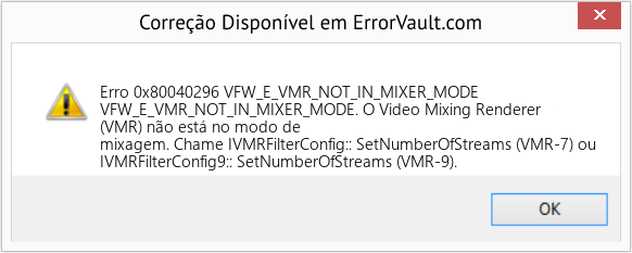 Fix VFW_E_VMR_NOT_IN_MIXER_MODE (Error Erro 0x80040296)