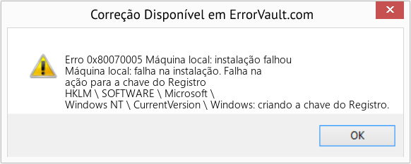 Fix Máquina local: instalação falhou (Error Erro 0x80070005)