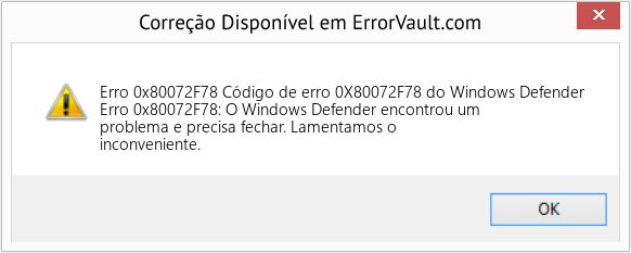 Download Error <?php echo $number; ?> (Código de erro 0X80072F78 do Windows Defender) Repair Tool Fix Código de erro 0X80072F78 do Windows Defender (Error Erro 0x80072F78)