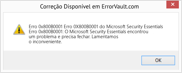 Fix Erro 0X800B0001 do Microsoft Security Essentials (Error Erro 0x800B0001)