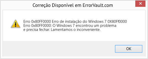 Fix Erro de instalação do Windows 7 0X80Ff0000 (Error Erro 0x80FF0000)