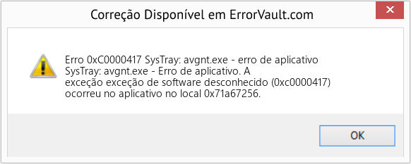 Fix SysTray: avgnt.exe - erro de aplicativo (Error Erro 0xC0000417)