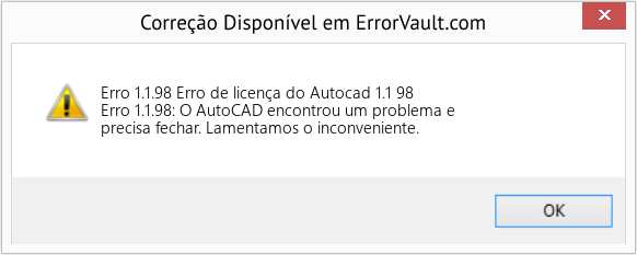 Fix Erro de licença do Autocad 1.1 98 (Error Erro 1.1.98)