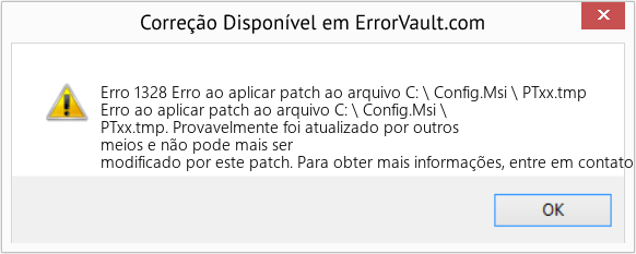 Fix Erro ao aplicar patch ao arquivo C: \ Config.Msi \ PTxx.tmp (Error Erro 1328)