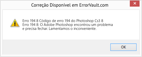 Fix Código de erro 194 do Photoshop Cs3 8 (Error Erro 194 8)