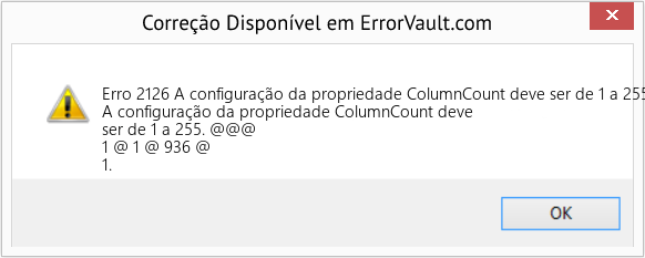 Fix A configuração da propriedade ColumnCount deve ser de 1 a 255 (Error Erro 2126)