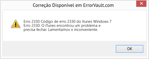 Fix Código de erro 2330 do Itunes Windows 7 (Error Erro 2330)