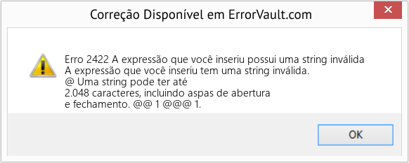Download Error <?php echo $number; ?> (A expressão que você inseriu possui uma string inválida) Repair Tool Fix A expressão que você inseriu possui uma string inválida (Error Erro 2422)