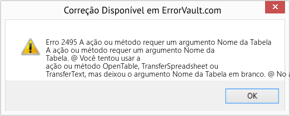 Download Error <?php echo $number; ?> (A ação ou método requer um argumento Nome da Tabela) Repair Tool Fix A ação ou método requer um argumento Nome da Tabela (Error Erro 2495)