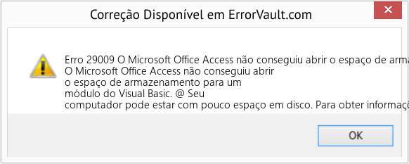 Download Error <?php echo $number; ?> (O Microsoft Office Access não conseguiu abrir o espaço de armazenamento para um módulo do Visual Basic) Repair Tool Fix O Microsoft Office Access não conseguiu abrir o espaço de armazenamento para um módulo do Visual Basic (Error Erro 29009)