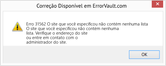 Fix O site que você especificou não contém nenhuma lista (Error Erro 31562)