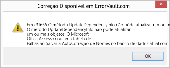 Fix O método UpdateDependencyInfo não pôde atualizar um ou mais objetos (Error Erro 31666)