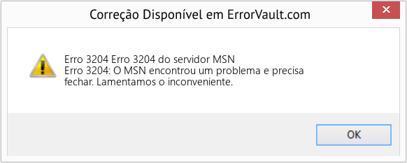 Fix Erro 3204 do servidor MSN (Error Erro 3204)