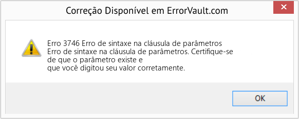 Download Error <?php echo $number; ?> (Erro de sintaxe na cláusula de parâmetros) Repair Tool Fix Erro de sintaxe na cláusula de parâmetros (Error Erro 3746)