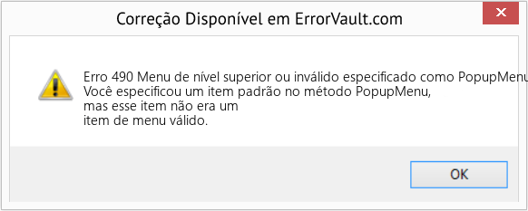 Download Error <?php echo $number; ?> (Menu de nível superior ou inválido especificado como PopupMenu padrão) Repair Tool Fix Menu de nível superior ou inválido especificado como PopupMenu padrão (Error Erro 490)