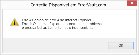 Download Error <?php echo $number; ?> (Código de erro 4 do Internet Explorer) Repair Tool Fix Código de erro 4 do Internet Explorer (Error Erro 4)