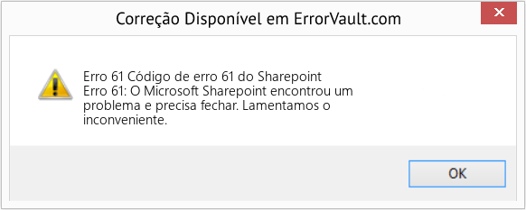 Fix Código de erro 61 do Sharepoint (Error Erro 61)