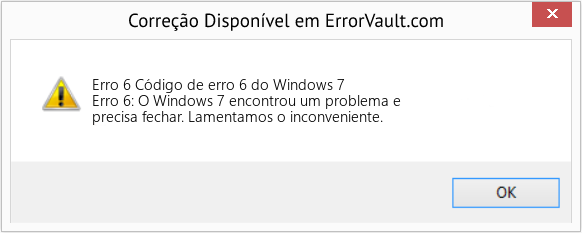 Download Error <?php echo $number; ?> (Código de erro 6 do Windows 7) Repair Tool Fix Código de erro 6 do Windows 7 (Error Erro 6)