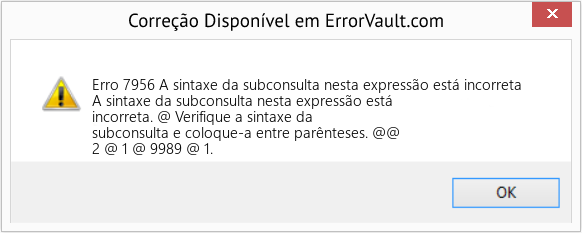 Fix A sintaxe da subconsulta nesta expressão está incorreta (Error Erro 7956)