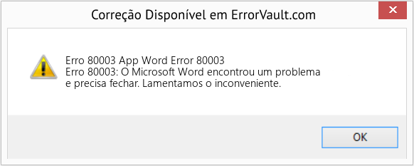 Fix App Word Error 80003 (Error Erro 80003)