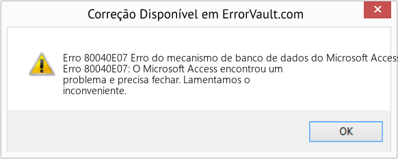 Fix Erro do mecanismo de banco de dados do Microsoft Access '80040E07' (Error Erro 80040E07)