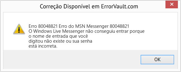 Fix Erro do MSN Messenger 80048821 (Error Erro 80048821)
