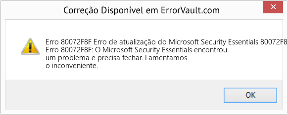 Fix Erro de atualização do Microsoft Security Essentials 80072F8F (Error Erro 80072F8F)