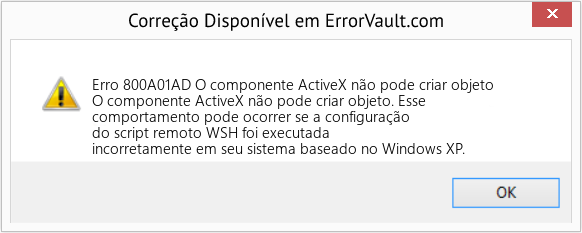 Download Error <?php echo $number; ?> (O componente ActiveX não pode criar objeto) Repair Tool Fix O componente ActiveX não pode criar objeto (Error Erro 800A01AD)