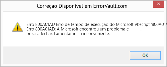 Fix Erro de tempo de execução do Microsoft Vbscript '800A01Ad' Excel.Application (Error Erro 800A01AD)