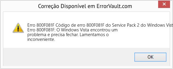 Fix Código de erro 800F081F do Service Pack 2 do Windows Vista (Error Erro 800F081F)
