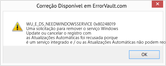 Fix 0x80248019 (Error WU_E_DS_NEEDWINDOWSSERVICE)