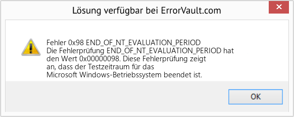 Fix END_OF_NT_EVALUATION_PERIOD (Error Fehler 0x98)