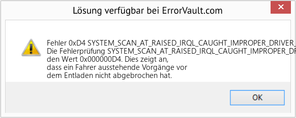 Fix SYSTEM_SCAN_AT_RAISED_IRQL_CAUGHT_IMPROPER_DRIVER_UNLOAD (Error Fehler 0xD4)