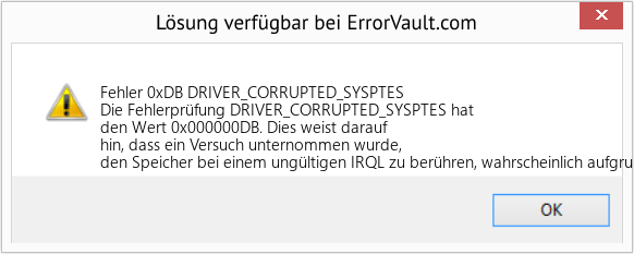 Fix DRIVER_CORRUPTED_SYSPTES (Error Fehler 0xDB)