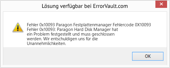 Fix Paragon Festplattenmanager Fehlercode 0X10093 (Error Fehler 0x10093)