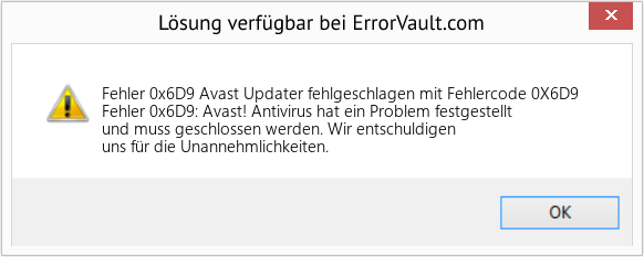 Fix Avast Updater fehlgeschlagen mit Fehlercode 0X6D9 (Error Fehler 0x6D9)