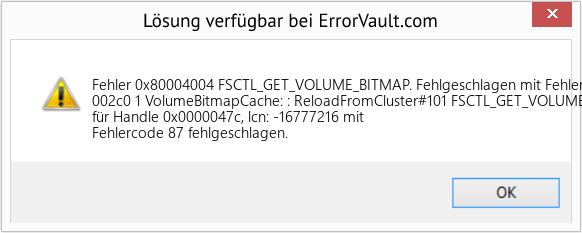 Fix FSCTL_GET_VOLUME_BITMAP. Fehlgeschlagen mit Fehlercode 87 (Error Fehler 0x80004004)