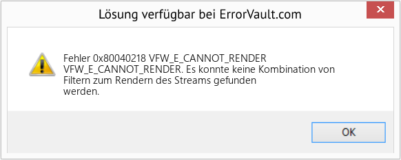 Fix VFW_E_CANNOT_RENDER (Error Fehler 0x80040218)