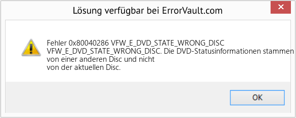 Fix VFW_E_DVD_STATE_WRONG_DISC (Error Fehler 0x80040286)