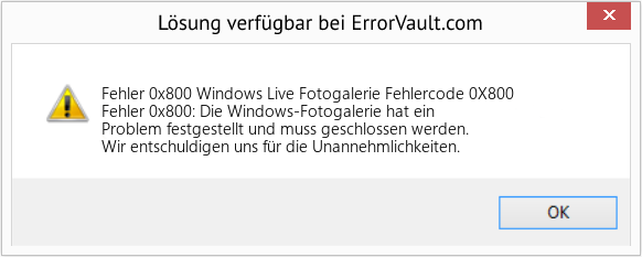 Fix Windows Live Fotogalerie Fehlercode 0X800 (Error Fehler 0x800)
