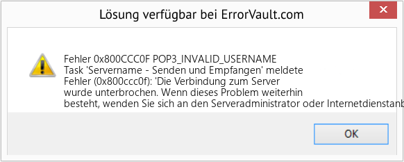 Fix POP3_INVALID_USERNAME (Error Fehler 0x800CCC0F)