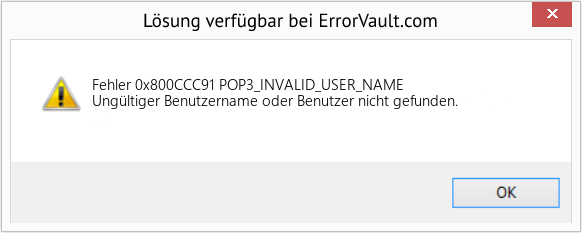 Fix POP3_INVALID_USER_NAME (Error Fehler 0x800CCC91)