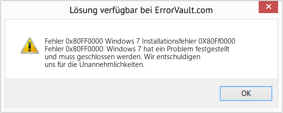 Download Error <?php echo $number; ?> (Windows 7 Installationsfehler 0X80Ff0000) Repair Tool Fix Windows 7 Installationsfehler 0X80Ff0000 (Error Fehler 0x80FF0000)