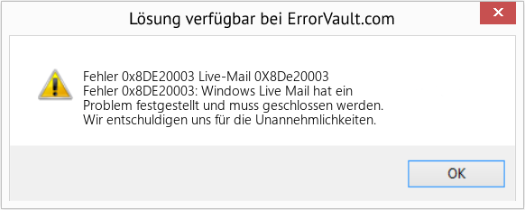 Fix Live-Mail 0X8De20003 (Error Fehler 0x8DE20003)