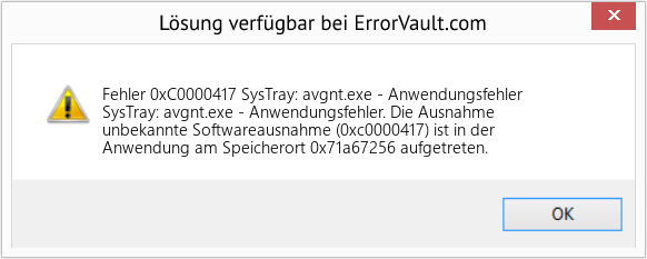 Fix SysTray: avgnt.exe - Anwendungsfehler (Error Fehler 0xC0000417)