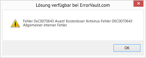Fix Avast! Kostenloser Antivirus-Fehler 0XC0070643 (Error Fehler 0xC0070643)